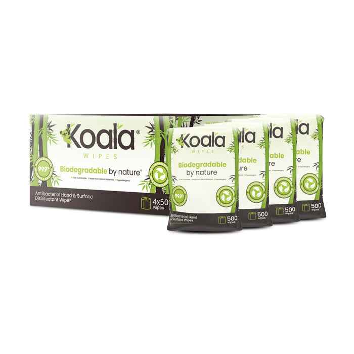 2000 Sheet Biodegradable Antibacterial Refill Wipes (4 x 500 Sheet Rolls) Koala Wipes - Grange Europe Ltd - Online Store