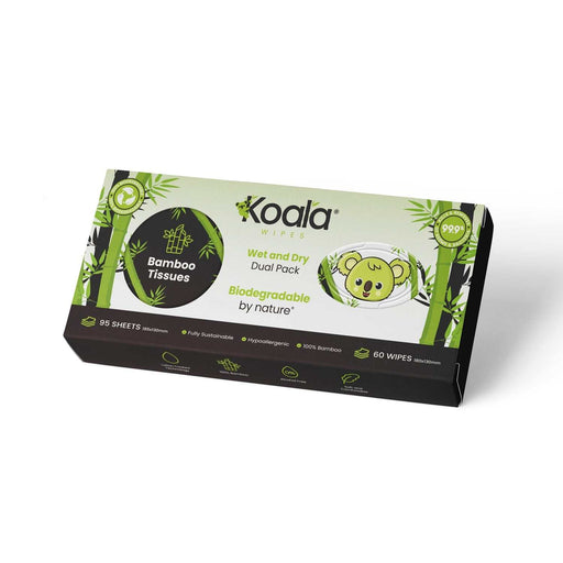 Koala Wipes® Wet & Dry Dual Pack 60 Biodegradable Wipes 95 Soft Tissues - Grange Europe Ltd - Online Store