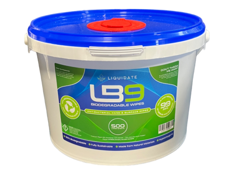 Liquidate® LB9 500: Biodegradable, Compostable Antibacterial Wipes for Hands & Surfaces - Grange Europe Ltd - Online Store