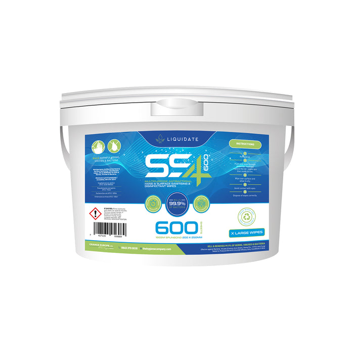 Liquidate® 600 Extra-Large Antibacterial Wipes: Powerful, Multi-Surface Cleaning in a Bucket (Lemon Scent) - Grange Europe Ltd - Online Store