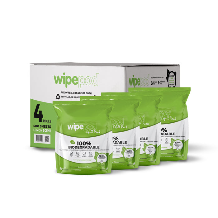 2000 Wipes (4 Rolls) XL Biodegradable Antibacterial Hand and Surface Wet Wipes