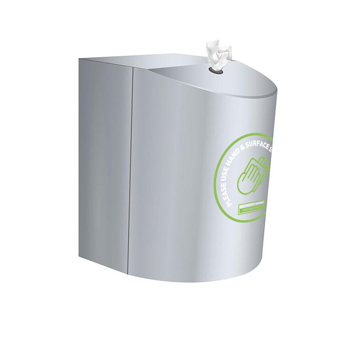 Brushed Stainless Steel Wall-Mounted Dispenser for Antibacterial Hand & Surface Wipes
