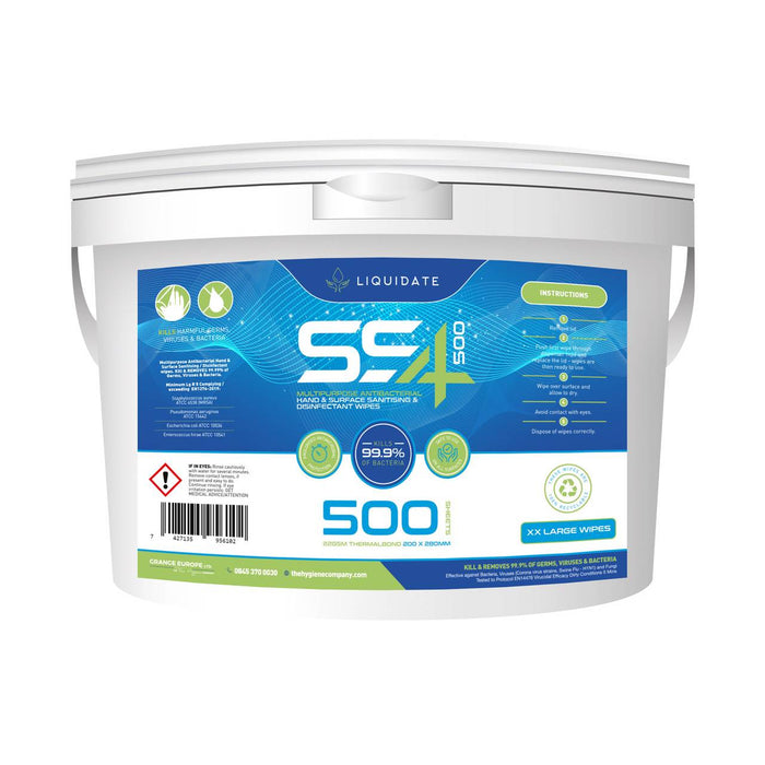 500-SS4 Liquidate Sheet Antibacterial Hand & Surface Wipes (Lemon Scent) - Eco-Friendly & Refillable Bucket